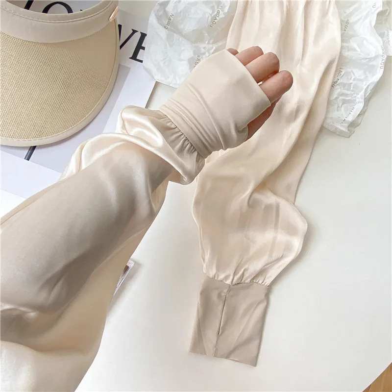 2023 new fashion summer high quality ice silk sunscreen loose gloves sunscreen ice sleeve female UV sleeve solid color driving