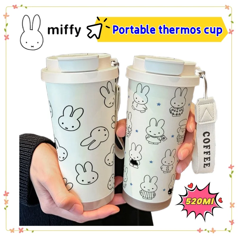 

New Miffy Simple Cartoon Cute Stainless Steel Straw Thermos High Color Value Creative Large Capacity Coffee Double Drink Cup