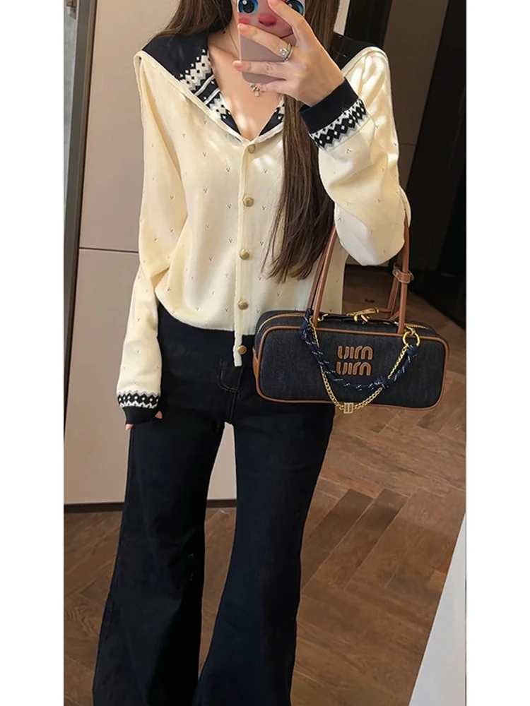 

Mimius Early Autumn ort Knitted Cardigan Sweater Sweet Color Blo Naval Collar Leisure Sle Women's Online Exclusive Wool...