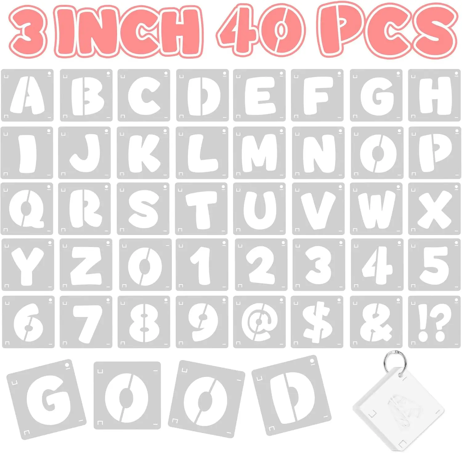 40Pcs Reusable Large Letter Stencils, 3 Inch Alphabet & Number Templates for DIY Crafts, Wood, Wall, Fabric, Chalkboard