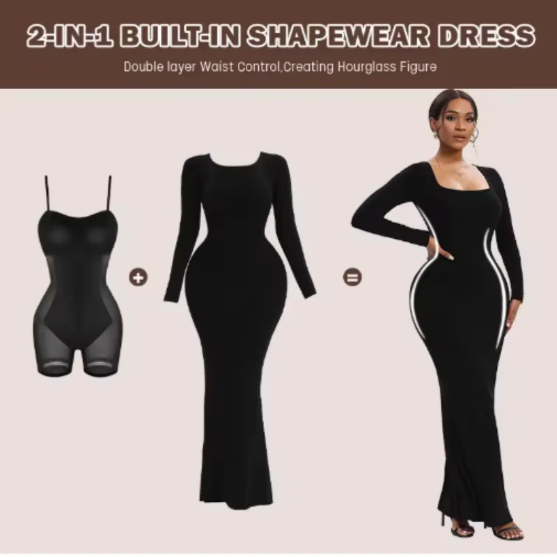 

Shapewear Dresses Women Full Body Shaper Control Slips Built in Shapewear Bra in 1 Sexy Girl Short Sleeves Shaper Dress