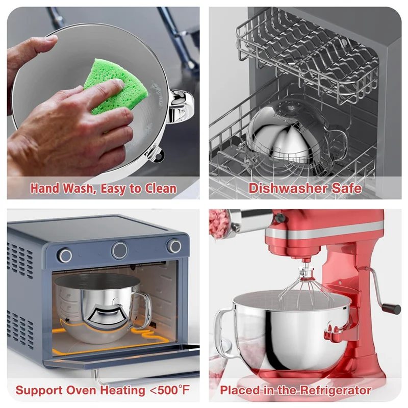 

A07F-6QT Чаша миксера из нержавеющей стали для миксеров Kitchenaid, чаша для смешивания кухонных принадлежностей для миксера с наклонной головкой 6QT и ручкой