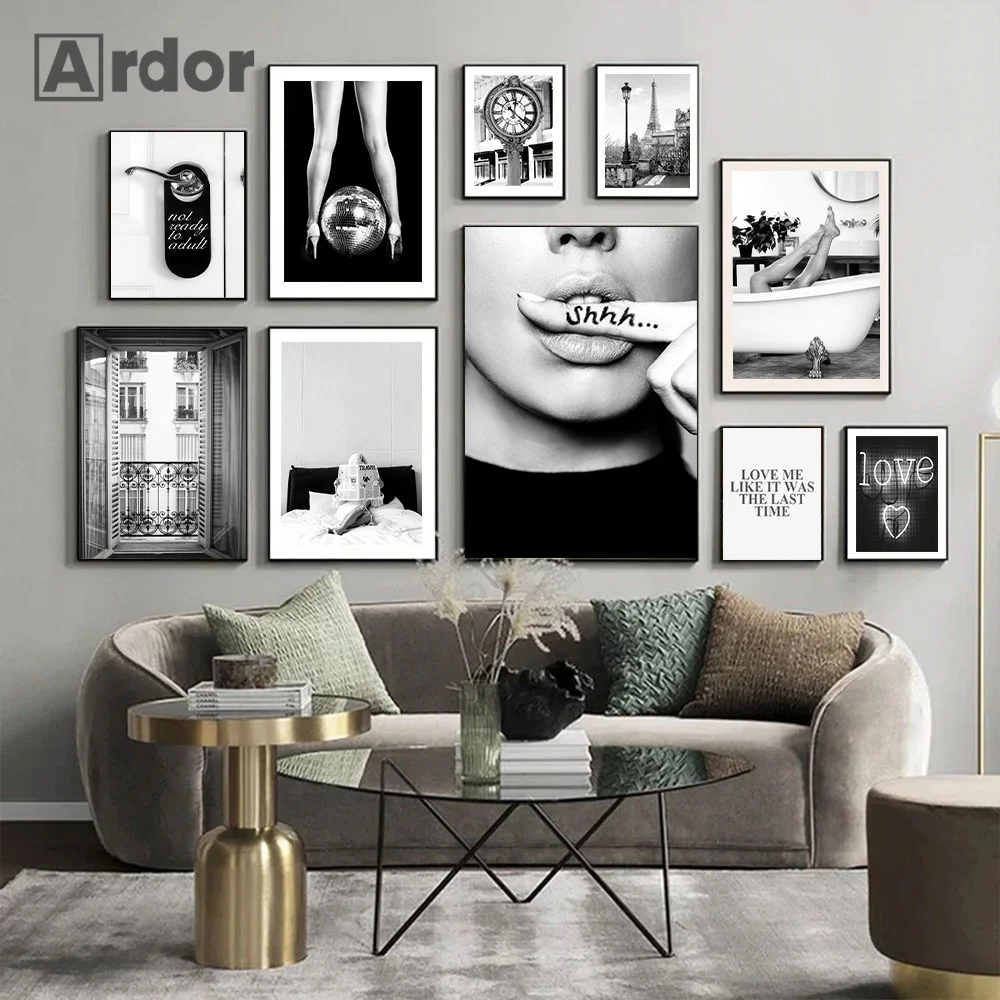 

Black And White Painting Poster Fashion Woman Canvas Print Bathtub Window Wall Art Posters Nordic Wall Pictures Bedroom Decor