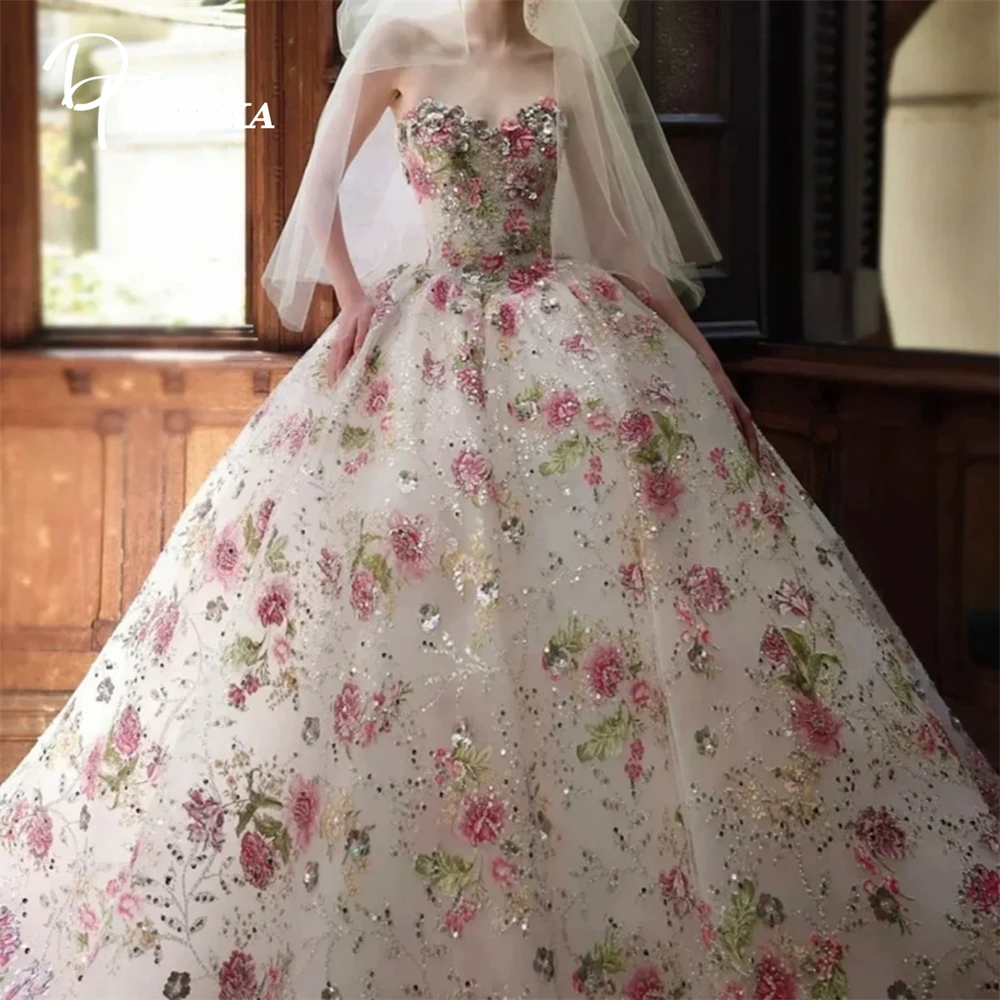 ชุดเดรสงานแต่งงานสีชมพูแชมเปญ DTLumika สำหรับผู้หญิง, ชุดราตรีทรงเอไลน์แบบไม่มีสาย, ชุดราตรียาวประดับกลิตเตอร์สำหรับงานพรอมและงานค็อกเทล