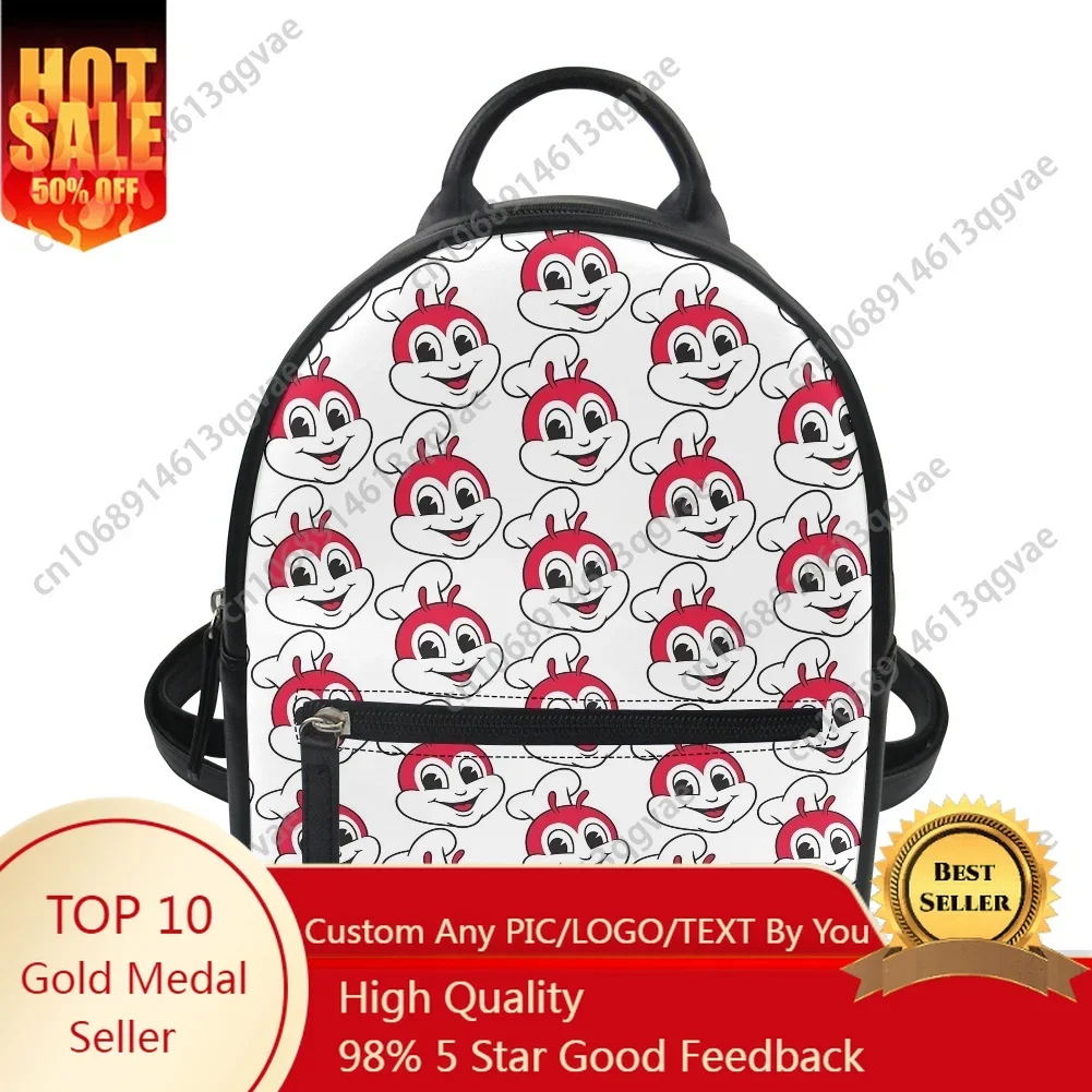 J-Jollibee Philippine Fast Food Custom Backpack Purse Women Carter Schoolbag Double Shoulder Bag Mini Daypack Leather Travel Bag