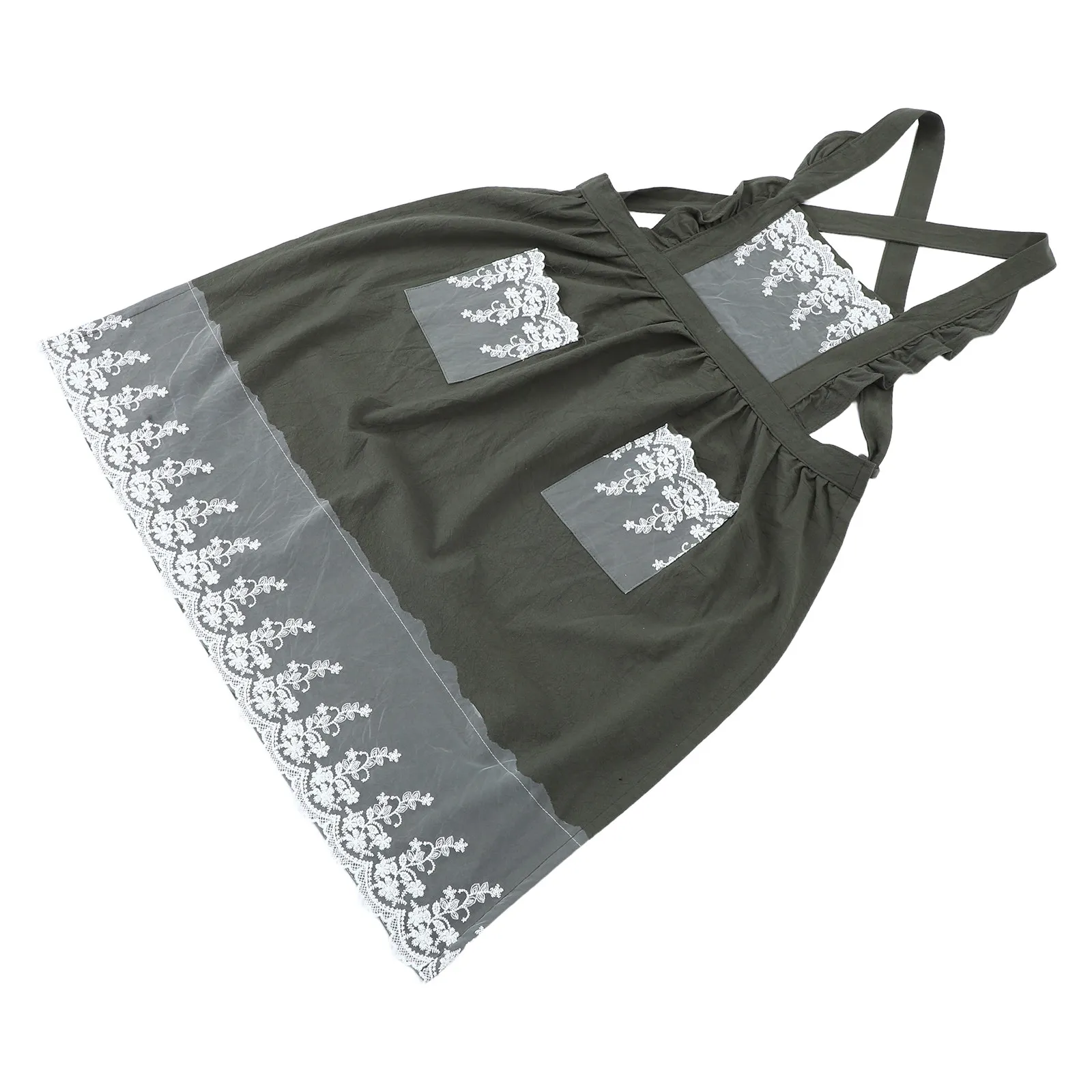 

Lace Apron for Women Adjustable Vintage Full Coverage Cottagecore Baking Cooking Gardening Apron with Pockets Feminine Ruffle