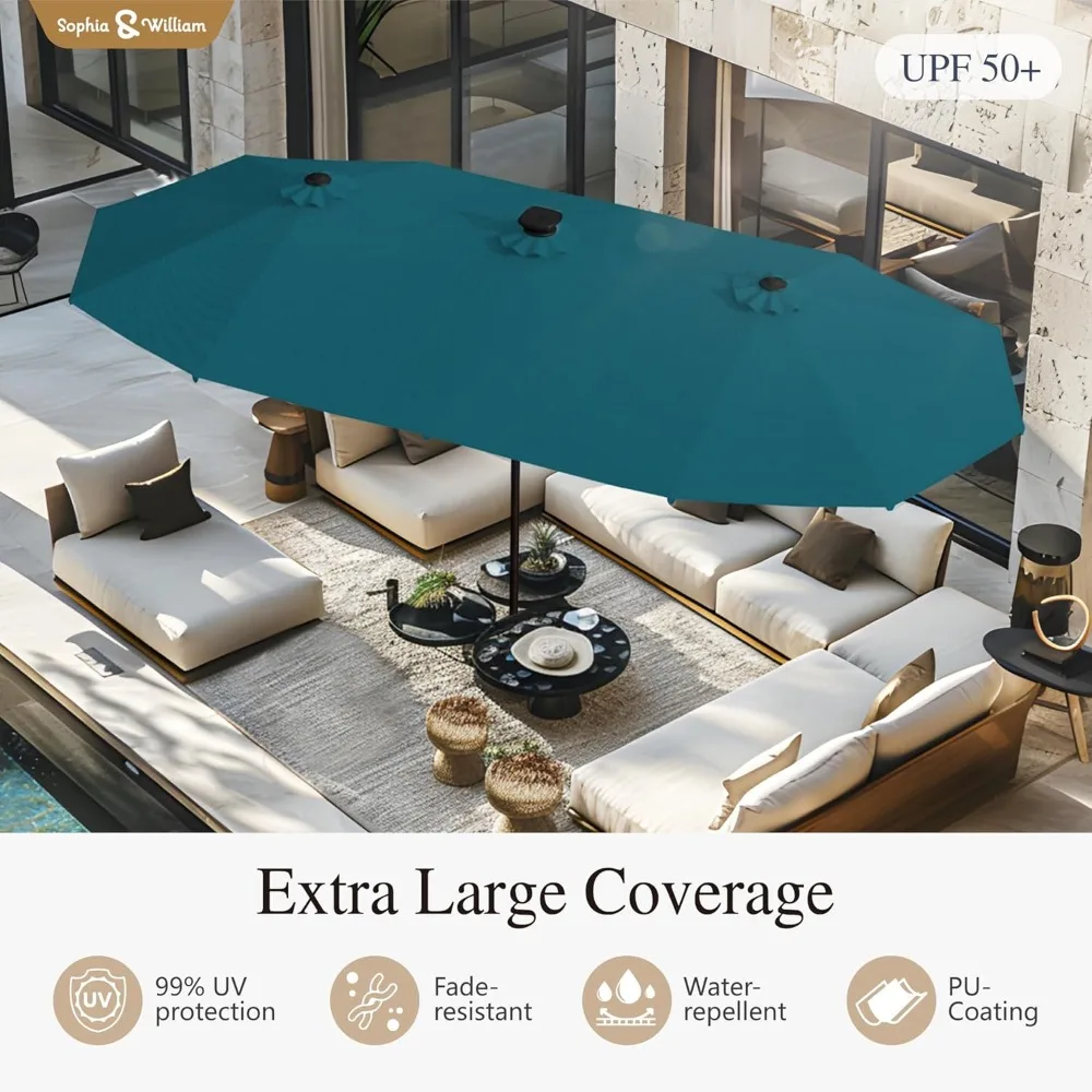 13ft Large Patio Umbrella Outdoor Double-sided Rectangle Market Triple Umbrella with 120 LED lights