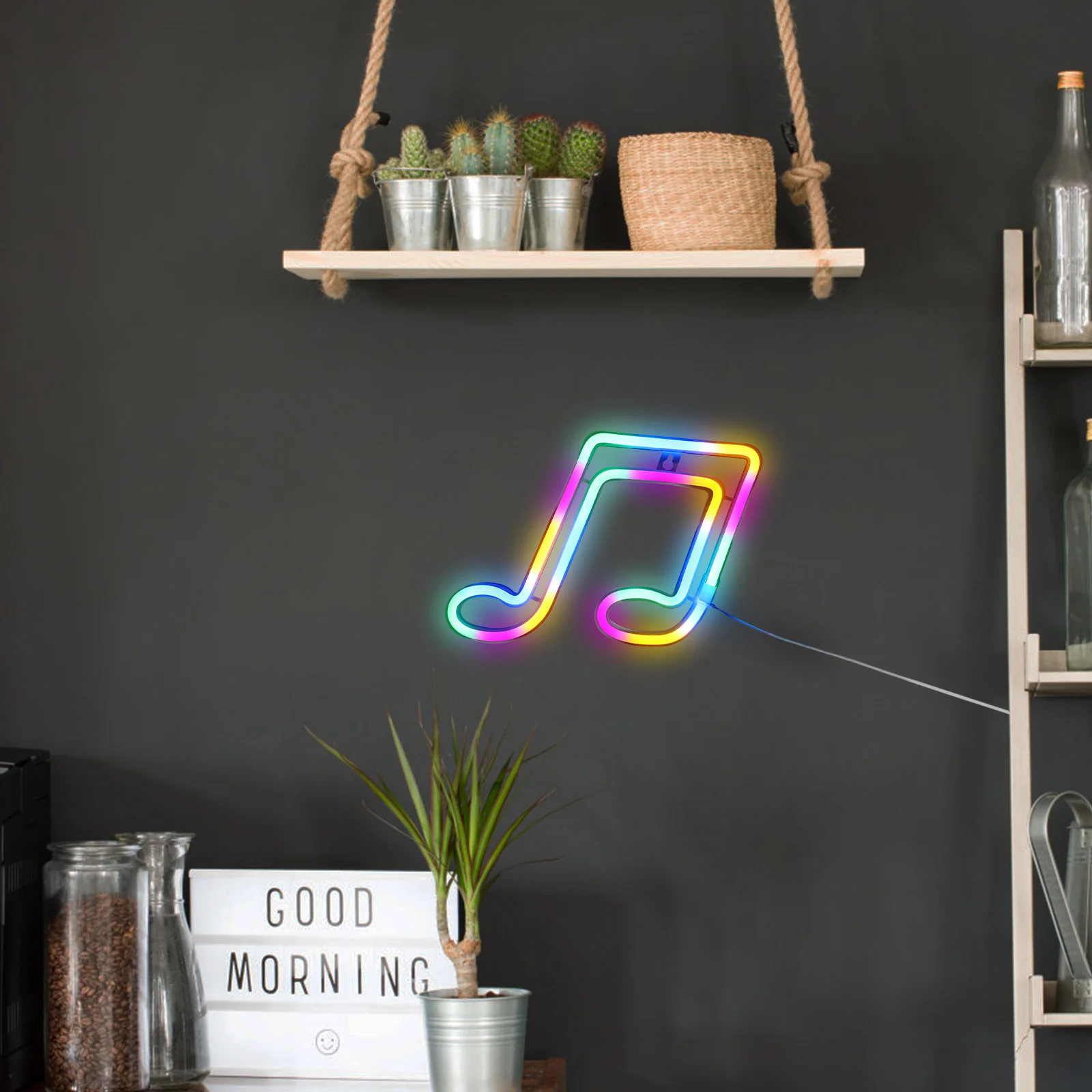 

1Pcs Note Shape LED Neon Light Creative Night Lamp Decorative Neon Light for Bedroom Bedside Table Kids Room Party