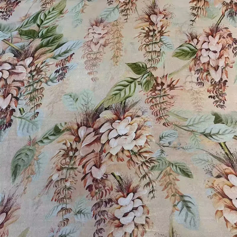 

Plant and Flower Printed Natural Silk Georgette Fabric For Dress/Blouse Telas Para Costura Tissus DIY Cloth Sewing Material