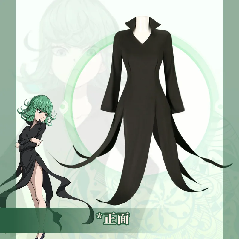 Volwassen kinderen Verschrikkelijke Tornado Senritsu Geen Tatsumaki Een Punch-Man Cosplay Kostuum Pruik Zwart Split Jurk Vrouw Sexy Halloween pak