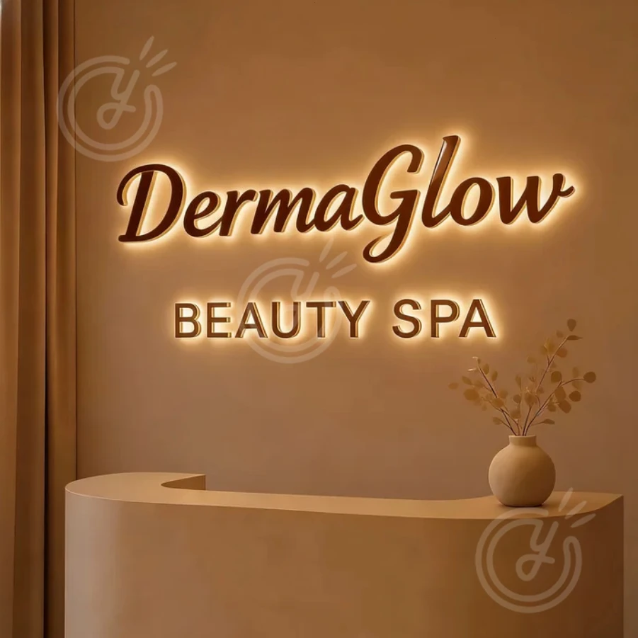 علامات الاكريليك المخصصة الإعلان علامة Led رسائل ثلاثية الأبعاد تصميم شخصي لافتات الأعمال شعار الأعمال ضوء معدني مضيئة