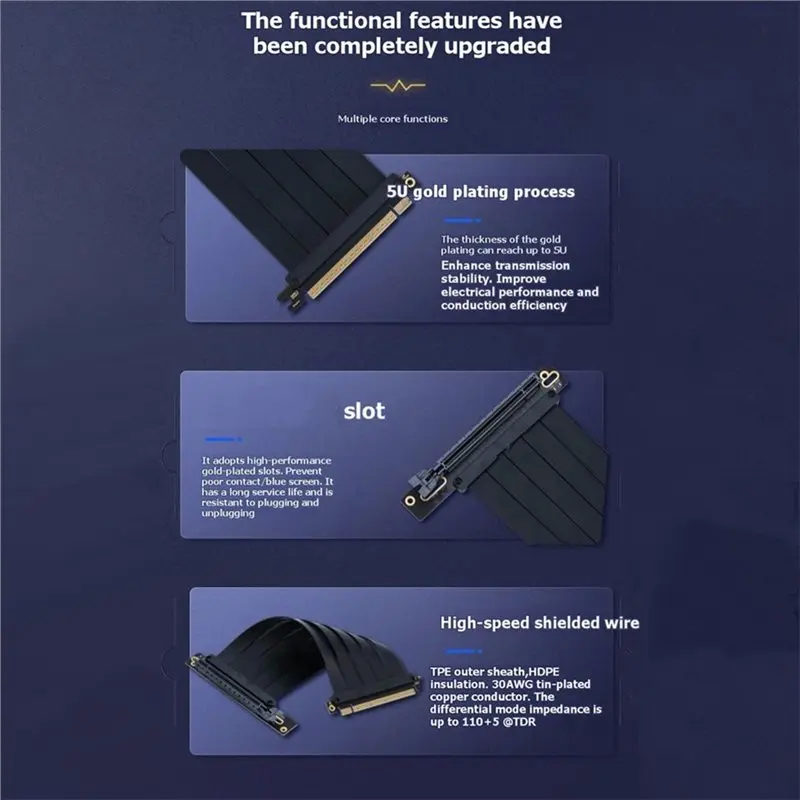 AT82-High Speed Video Card Extender Cord 20Cm Pcie 4.0 X16 GPU Riser Cable 90°/180° Black Graphics Card Extension Cable