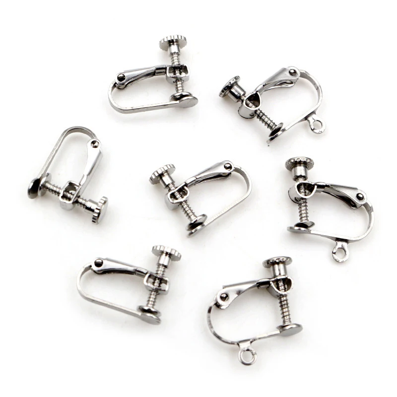 NO Fade 10pcs 15*13mm Stainless Steel Screw Ear Clip Earring Settings Rotate Pads Earring Findings For Jewelry Making Supplies