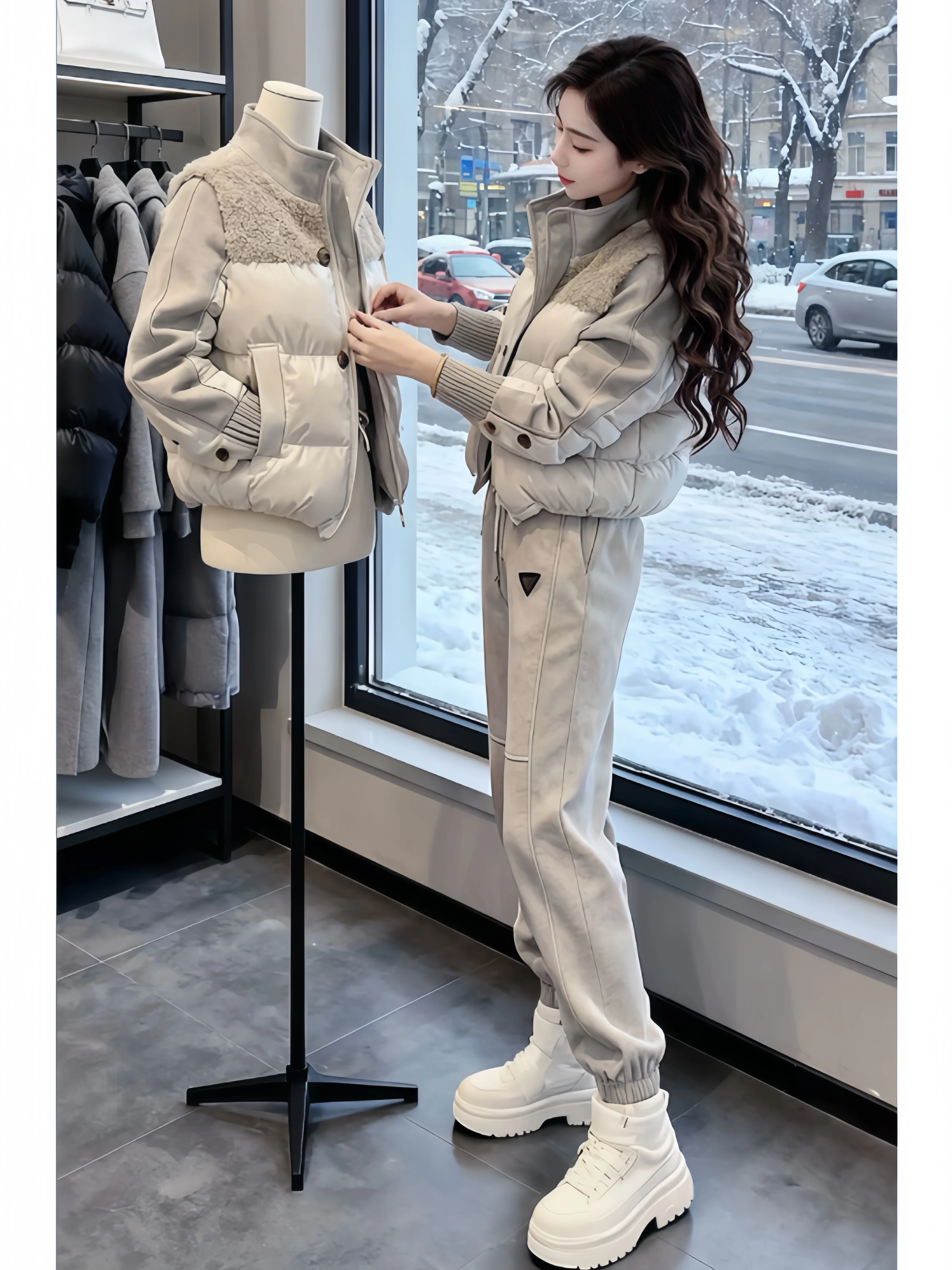 

Lamb Velvet Patchwork Short Cotton Jacket Women's Thick Warm Unique Autumn Winter New Style Korean Version Casual Coat