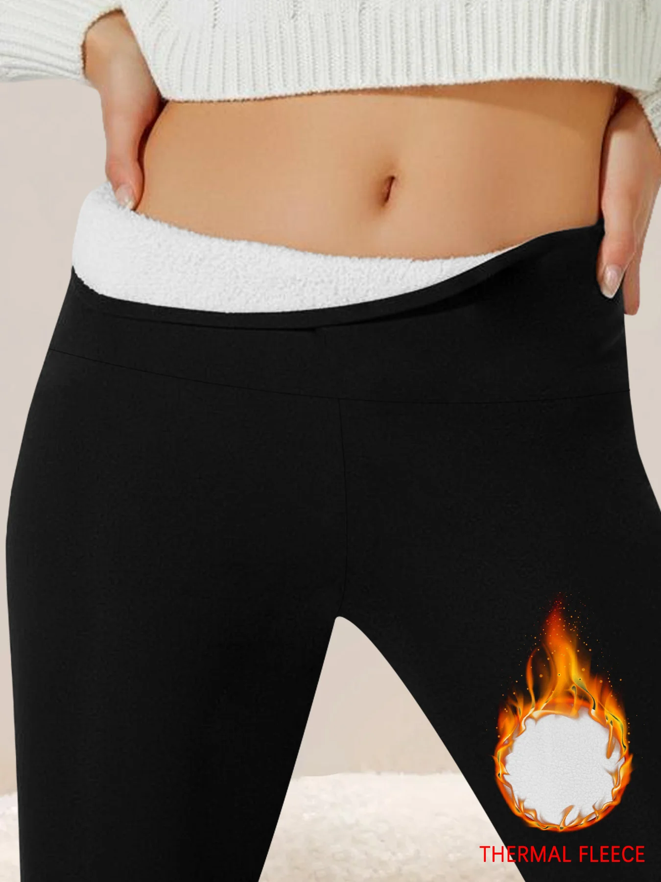 بنطال يوجا حراري نسائي بخصر عالٍ وبطانة من الصوف. تتميز نسيجًا سميكًا ناعمًا للتحكم في البطن مثاليًا للتمرينات الشتوية