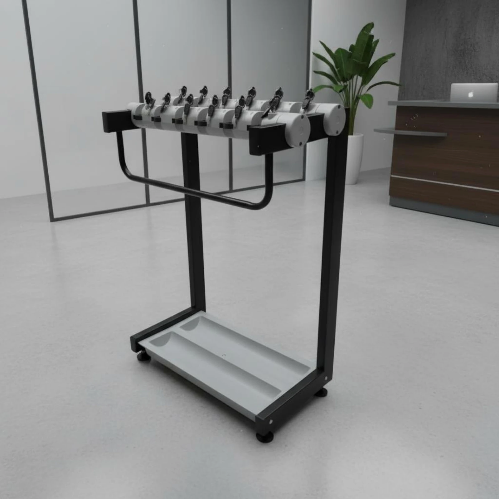 12-Slot Umbrella Rack Painted Finish Lockable Umbrella Stand Sturdy Freestanding for Business Owners, Storage Entrance