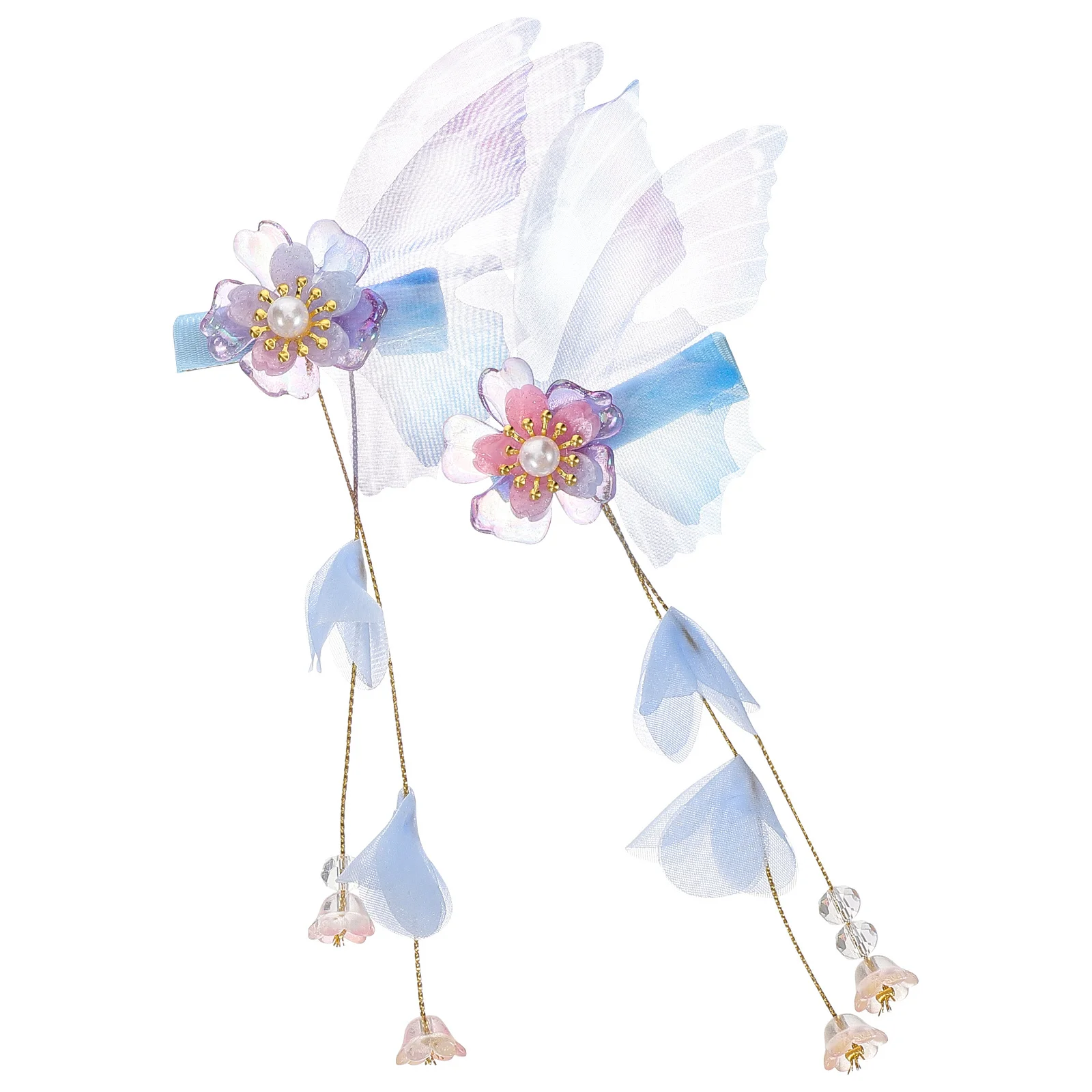 1 par de horquillas largas con borlas para el pelo de mariposa de estilo chino, accesorios elegantes para el cabello para mujeres y niñas, ceremonia de fiesta todos los días