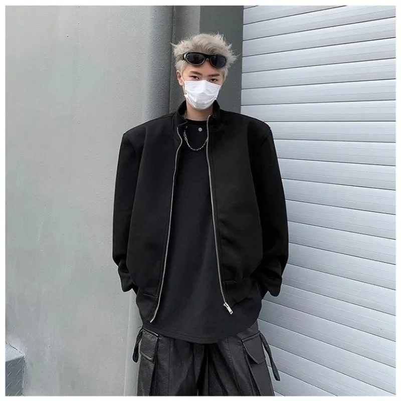Retro Silhouette Short Shoulder Padded Flight Jacket Men's Korean Style Trendy Brand Loose Casual