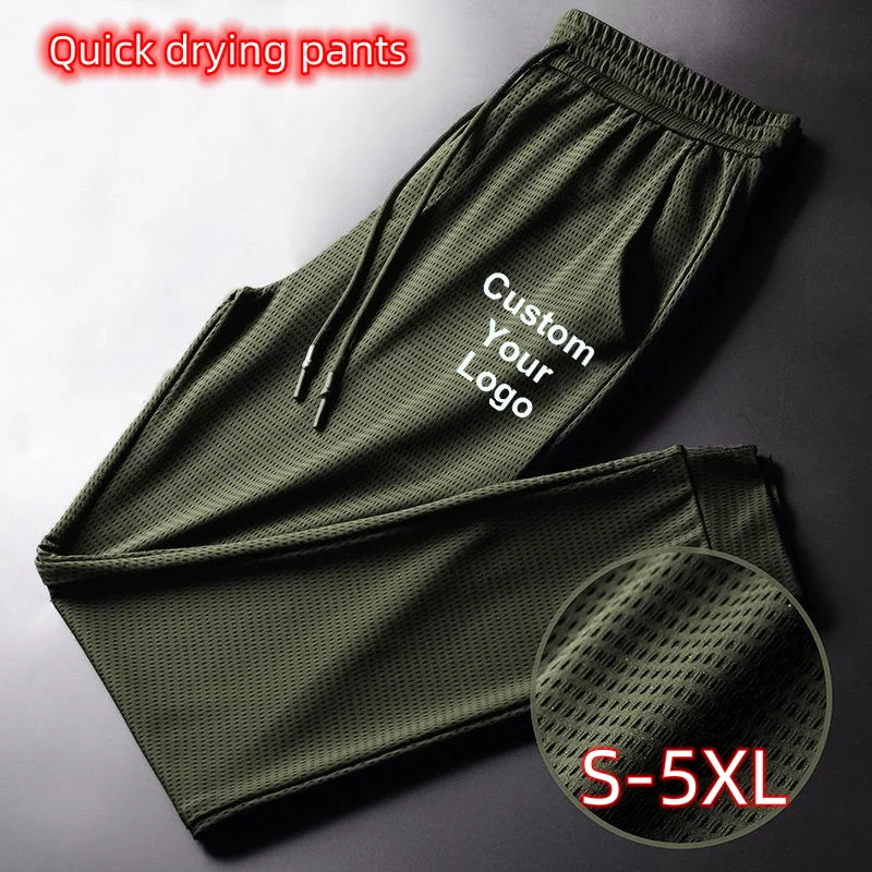 Pantalones de malla de seda de hielo para hombre, pantalones casuales transpirables, pantalones deportivos de secado rápido, pantalones delgados,