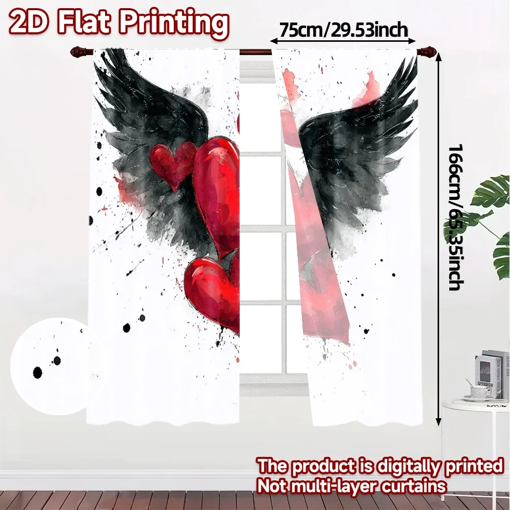 2pcs, 2D FLAT PRINTING Curtains (Without Rod) HeartWings Chic Curtains Machine Washable Fabric Curtains Decorations For Home Use