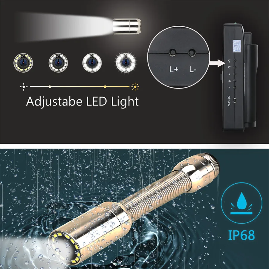 GAMWATER 4.3" IPS Sewer Pipe Inspection Camera 17MM/22MM Endoscope Camera HD 1200TVL IP68 5600MHA Battery Borescope