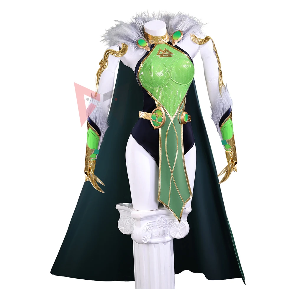 

New Loki Cosplay Costume Green Jumpsuit Long Cloak Gloves Leggings Set For Game Party Halloween Custom Made