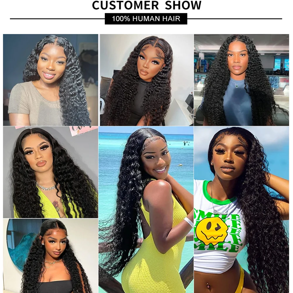 36Inch Deep Wave Human Hair Bundles With Closure 5x5 Hd Lace Closure With Bundles Human Hair Weave Extensions 3/4 Bundles