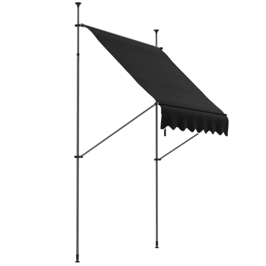 

65 x 4 Manual Retractable Awning NonScrew Installation Freestanding UV Protection for Window or Door Sleek Black