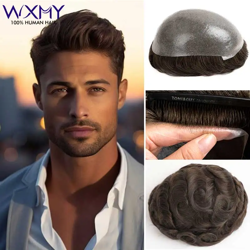 

Toupee Man Wig 0.06mm Full Skin Base Male Hair Prosthesis Natural Human Hair Men's Wigs Double Knots Men's Capillary Prosthesis