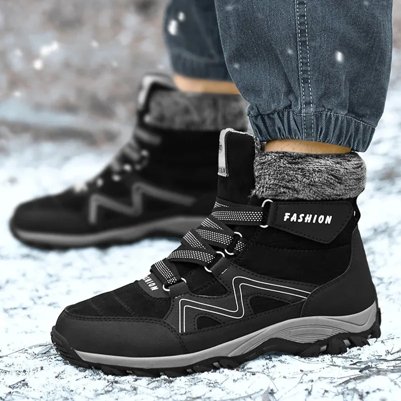 أحذية رجالية خارجية دافئة من القطن المخملي المضادة للانزلاق، أحذية مشي، أحذية عمل، أحذية شتوية دافئة مقاومة للماء للنساء