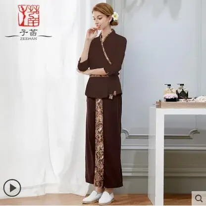 Thai Spa Uniform Overalls Beauty Salon Work Cloth Women Beautician Spring Suit