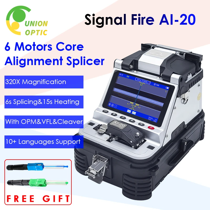 

Signal Fire AI-20 Optical Fiber Fusion Splicer One Step Delay Return Cleaver Splicing Machine 6 Motors Automatic Core Alignment