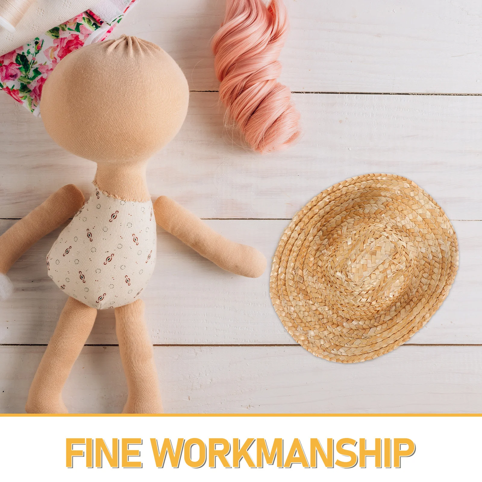 2Pcs Mini Straw Cowboy Hats Miniature Straw Hat Accessories for Crafts Props Decoration Mini Grass Hat