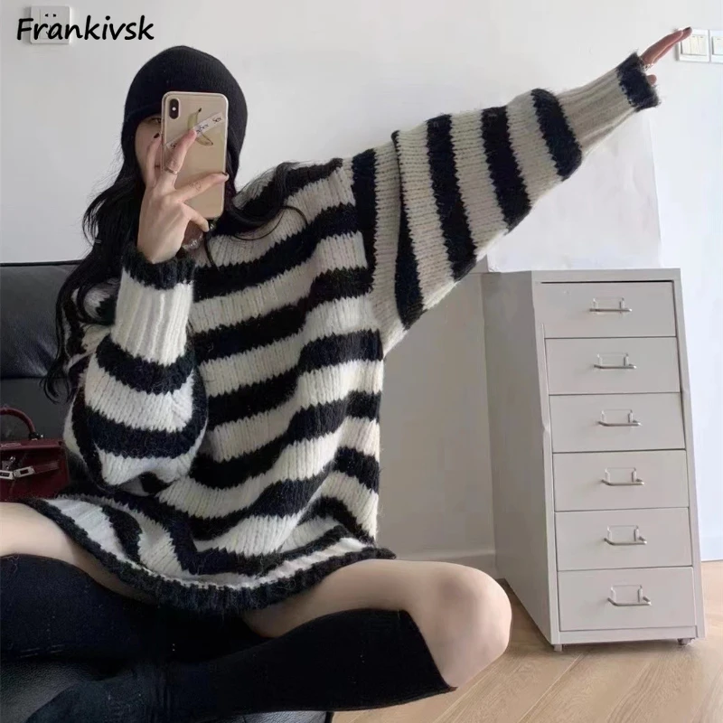 

Striped Sweaters Women Autumn Baggy All-match Korean Style Fashion Long Sleeve High Street Harajuku Casual Hotsweet Knitwear New