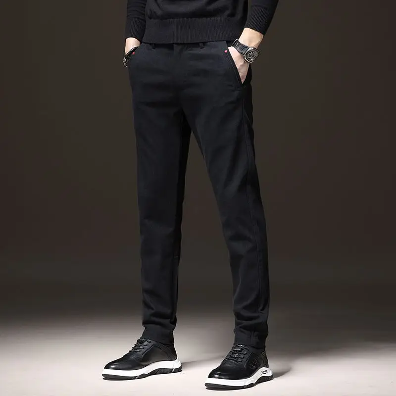 Pantalones de traje informales de mezclilla falsa para hombre, chaqueta recta holgada, pantalones de negocios hasta el tobillo, pantalones recortados versátiles