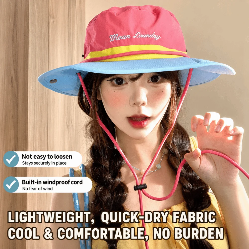 Retro Contrast Color Bucket Hat Quick-Drying Breathable Hiking Cap Lightweight Wide Brim Sun Protection Hat Women
