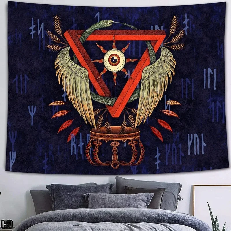 Viking Tapestry Decoration Wall Hanging Animal Ship Psychedelic Eyes Black Tapestries Home Decor Accessories Large Beach Towel