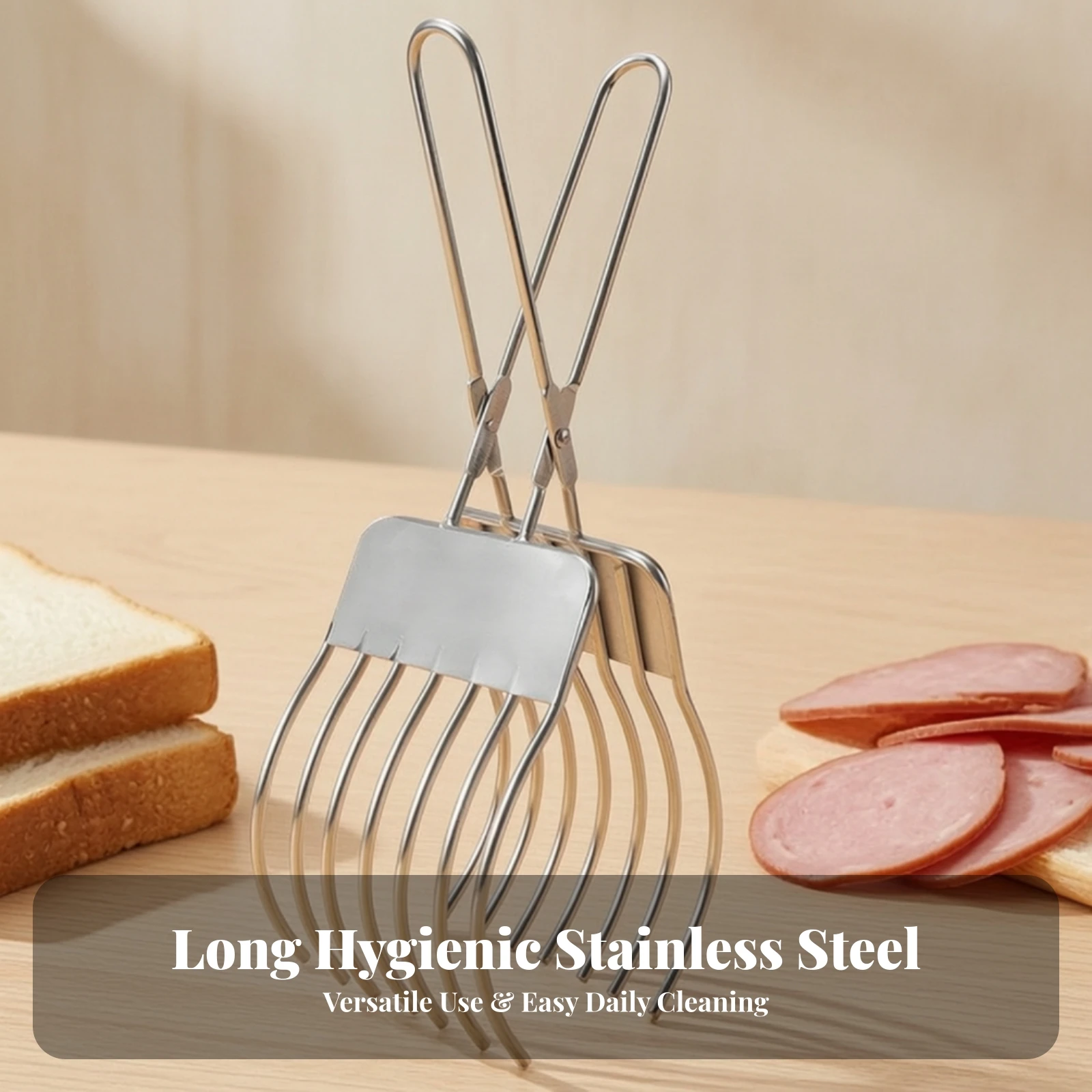 Stainless Steel Food Clamp with Wire Prongs Hinged Meat Cutting Tool Kitchen Tool Easy to Clean for Everyday Cooking