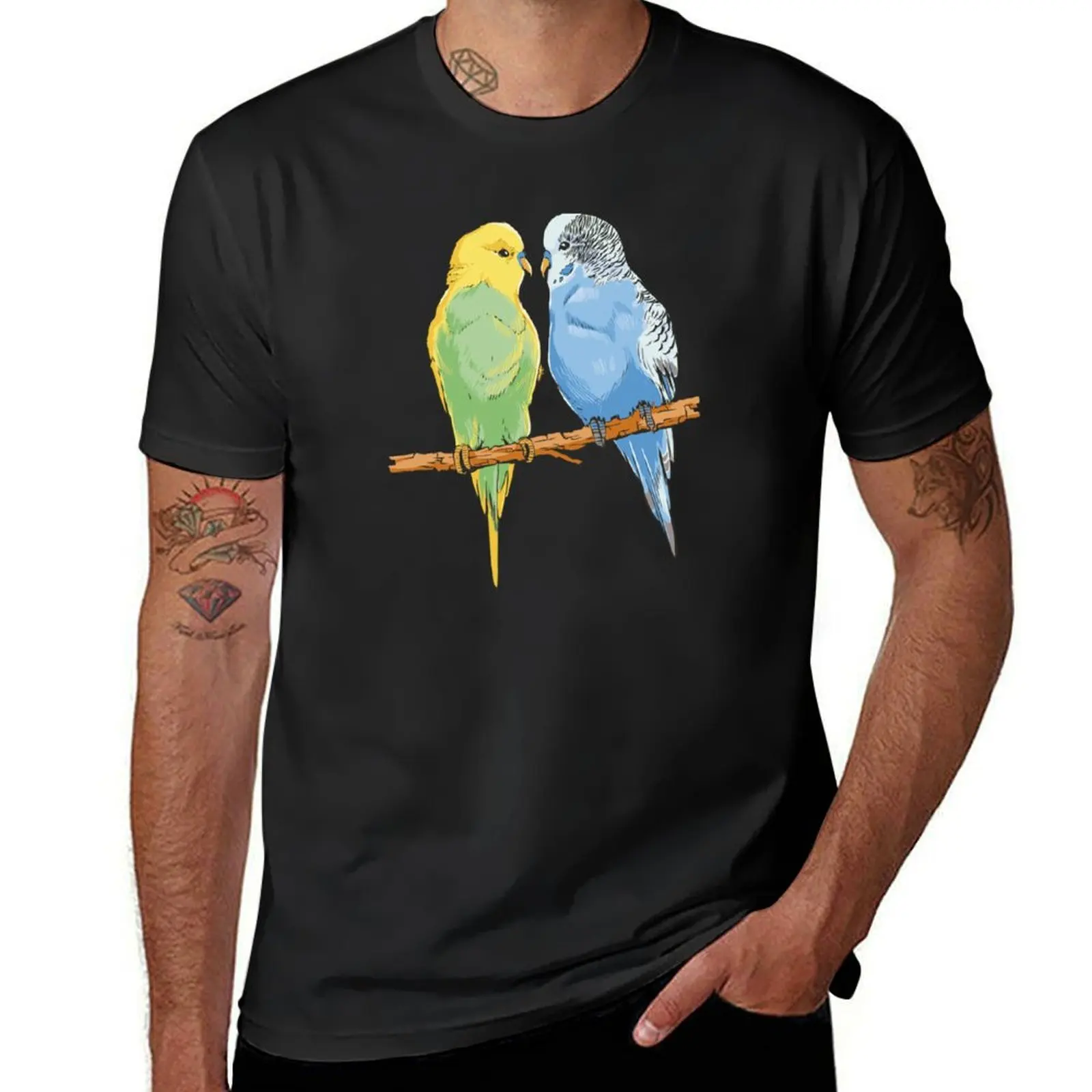 

Budgie couple T-Shirt summer clothes hippie clothes mens graphic t-shirts pack