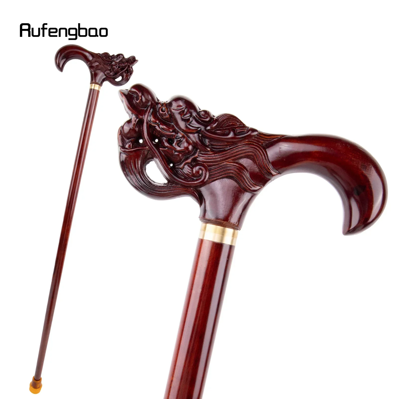 Red Beard Dragon Wooden Single Joint Fashion Walking Stick Decorative Cospaly Cane Halloween Mace Crutch  Wand Crosier 95cm