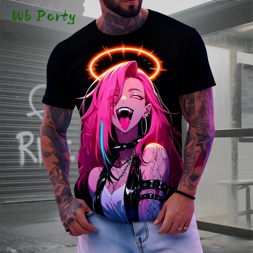 

Летняя мужская футболка с рисунком татуировки для девочек, мужские топы, свободная повседневная футболка с круглым вырезом для мужчин, одежда большого размера с круглым вырезом Y2k, мужская одежда