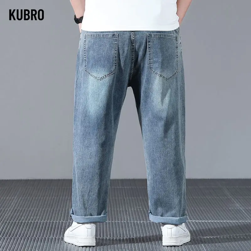 

Высококачественные мужские осенние и зимние бестселлеры, джинсовые эластичные прямые брюки, удобные свободные повседневные 9-дюймовые джинсовые брюки больших размеров