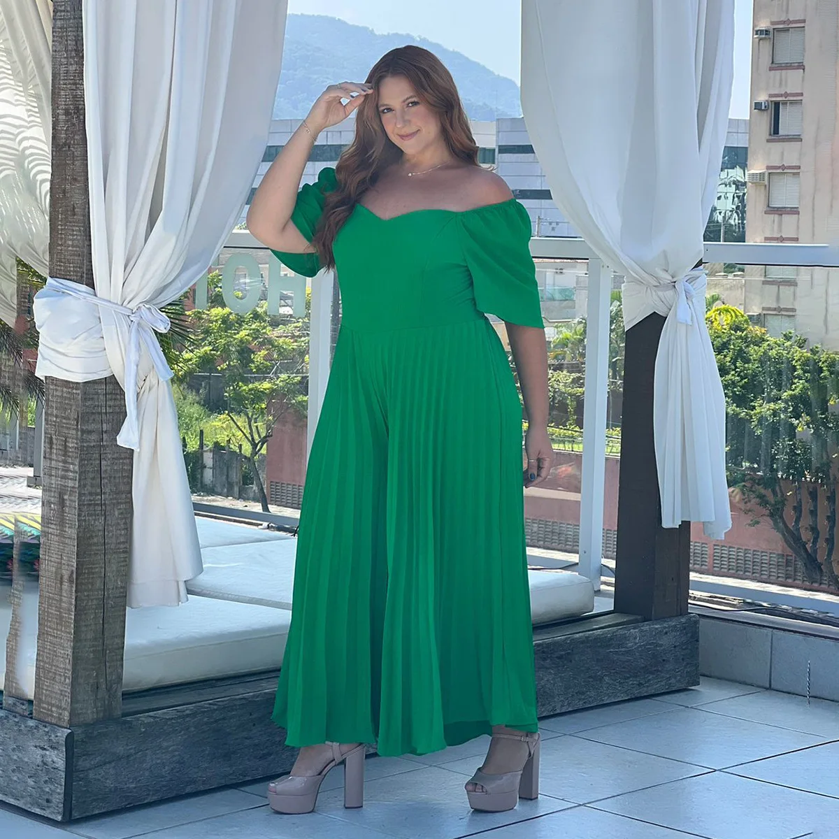 Plus Size Pleated Jumpsuit Female Off Shoulder Clothing Women One Piece Outfit Wide Leg Pant 2023 Summer Autumn Elegant Jumpsuit