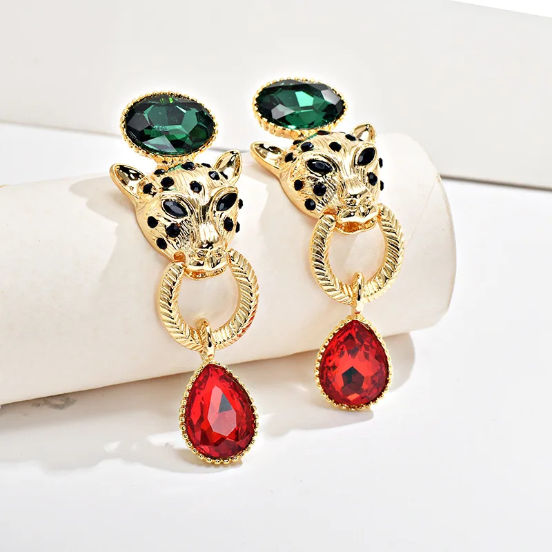Women's Vintage Multicolored Crystal Tiger Head Drop Earrings,Versatile High-end Personalized Ear Jewelry,Light Luxury Jewelry G