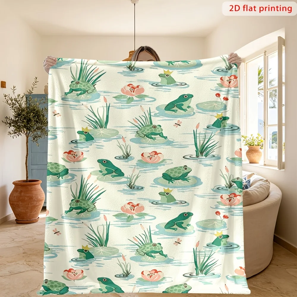 Cute Frog Lily Pad Blanket Throw Realistic Pond Animal Nursery Decor Gift 150x200cm Cozy Plush Home Accent Rug