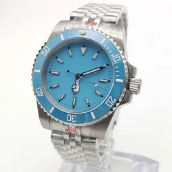 New Fashion Sky Blue Dial Luminous Automatic Watch Waterproof NH35 Mechanical Men's Watch Silver Jubilee Strap