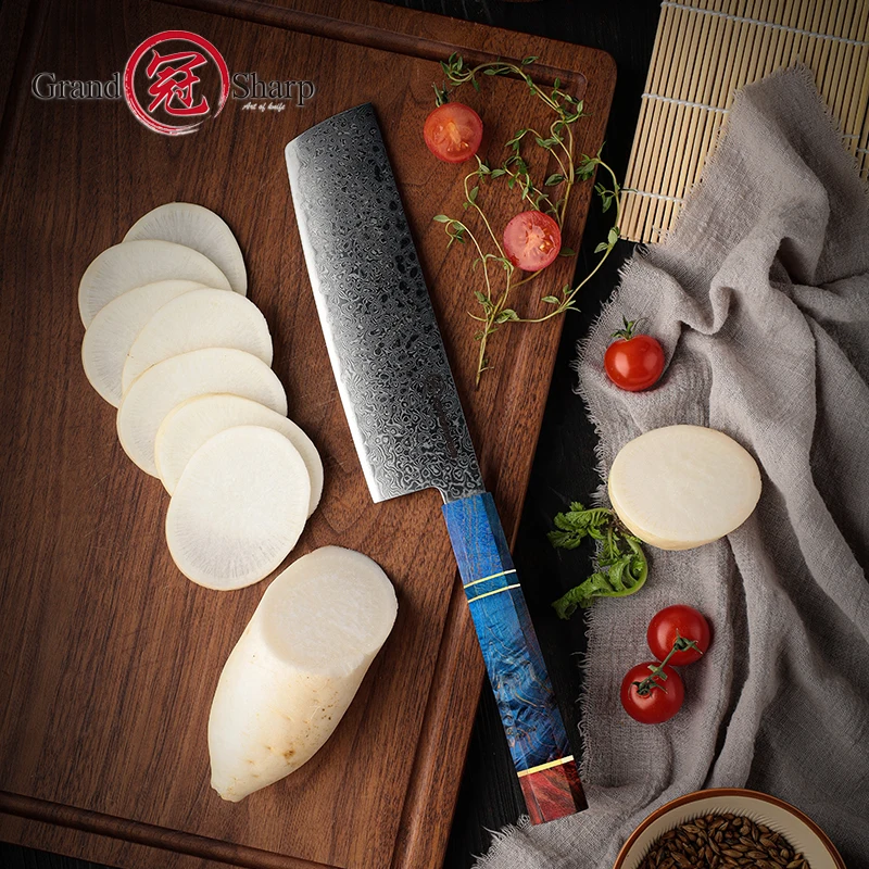 GRANDSHARP 7 Inch Nakiri Kitchen Knife 67 Layers Damascus Japanese Knife Meat Slicer Fish Sashimi Sushi Vegetables Knives Gift