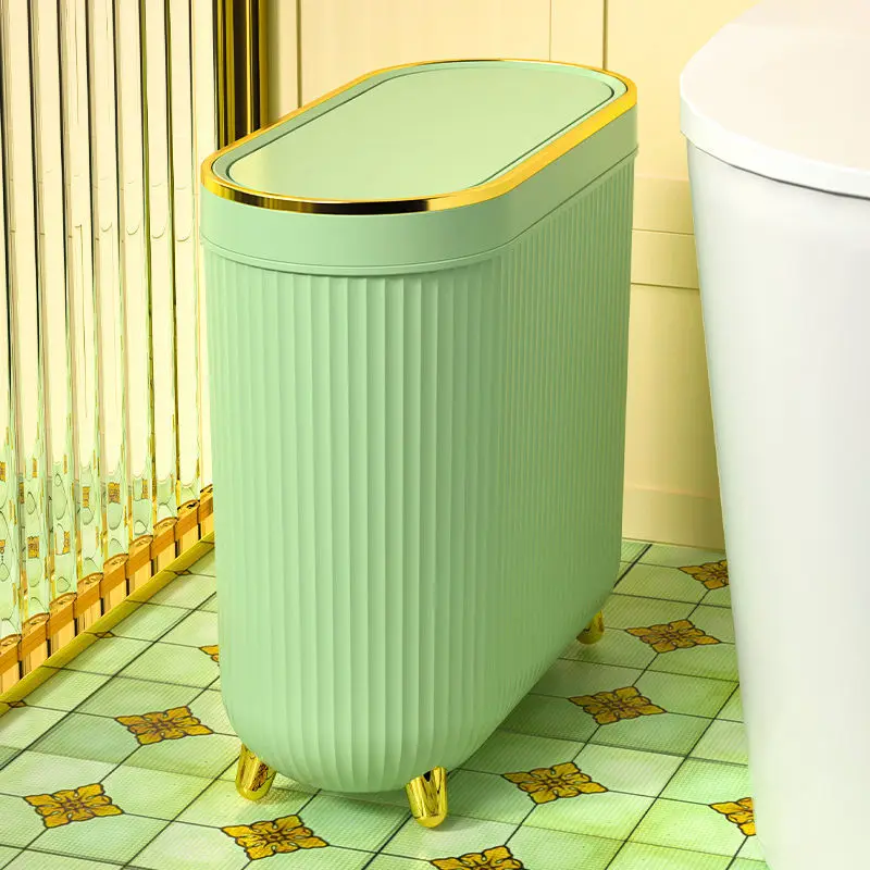 Luxury Waterproof Garbage Tin for Bathroom and Toilet Gold High Foot Trash Can for Kitchen and Bedroom