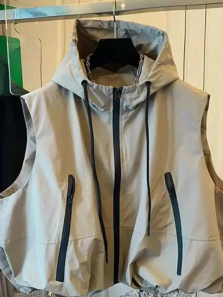 

Повседневный спортивный женский тюнетный жилет с верхом и многослойной застежкой-молнией из полиэстера, спецодежда, верхняя одежда ранней осени