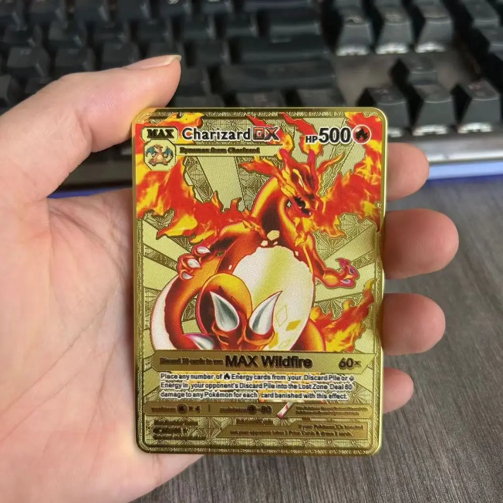 Pokemon Metall-Sammelkarten Anime-Figuren Charizard Pikachu Blastoise Mewtwo Kampf-Sammelkarten Spielzeug Geschenk 